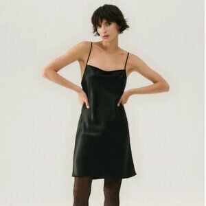 Silk Laundry Straight Neck Silk Dress Black Small